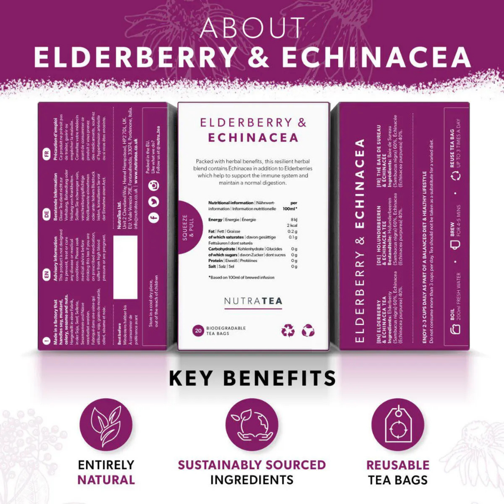 NUTRATEA, Elderberry & Echinacea Immunity & Antioxidant 20 Tea Bags