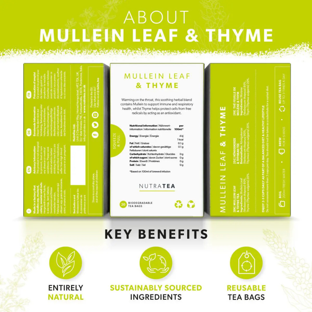 NUTRATEA, Mullein Leaf & Thyme Respiratory & Immunity 20 Tea Bags