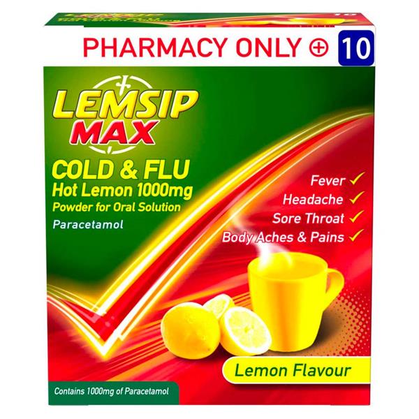 Lemsip, Max Cold & Flu Hot Lemon 10 Sachets