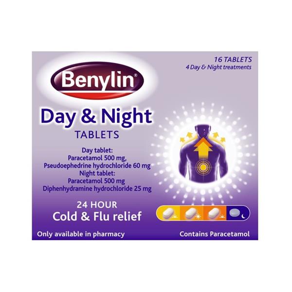 Benylin Day & Night 24Hr Cold & Flu Relief Tabs 16s