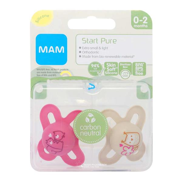 Mam Pure Start 0-2m Soother 2pk Girl