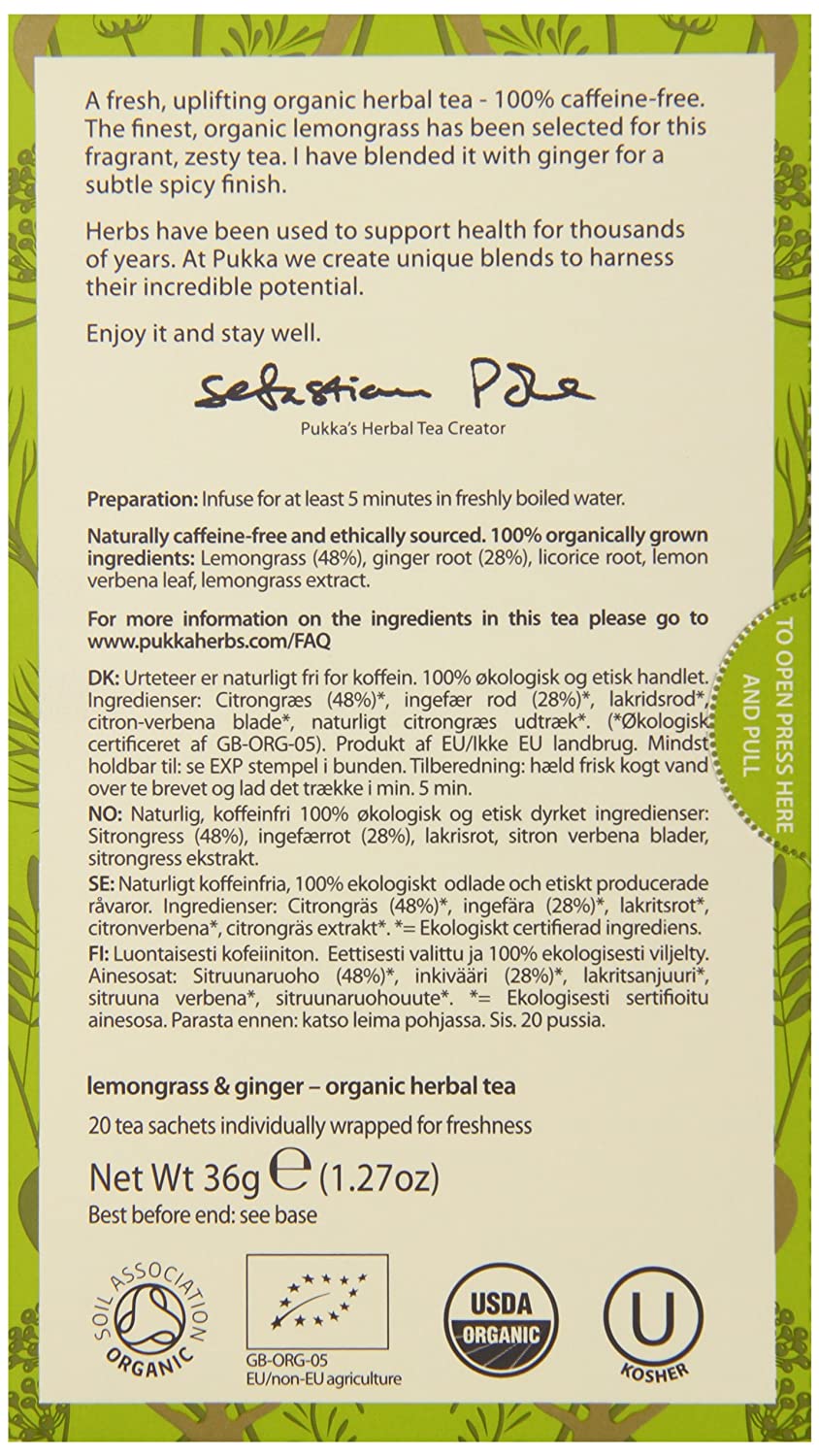 Pukka Herbs, Lemongrass & Ginger Organic Herbal Tea 20 Sachets Default Title