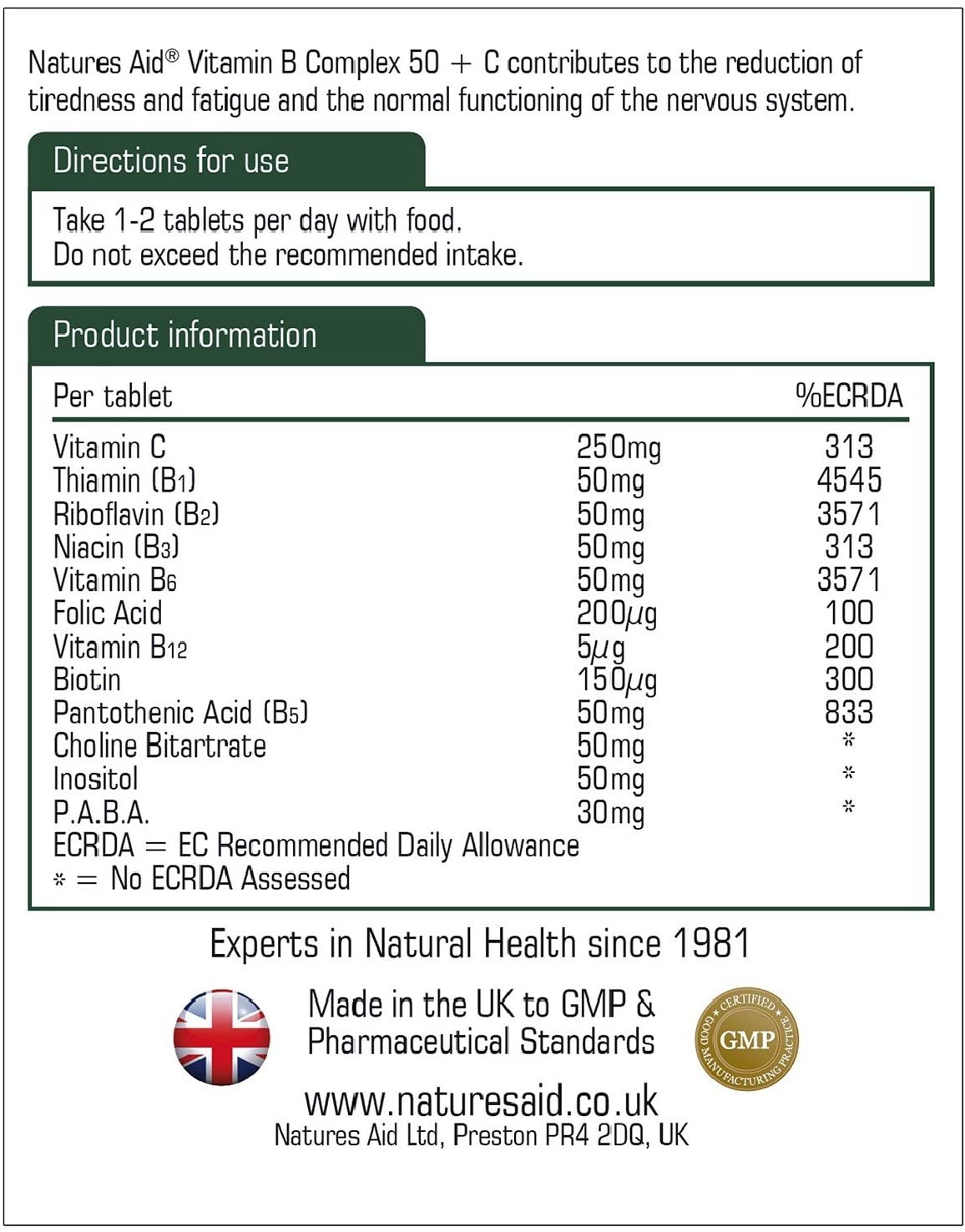 Natures Aid, Vitamin B Complex + Vitamin C (High Potency) 90 Tablets Default Title