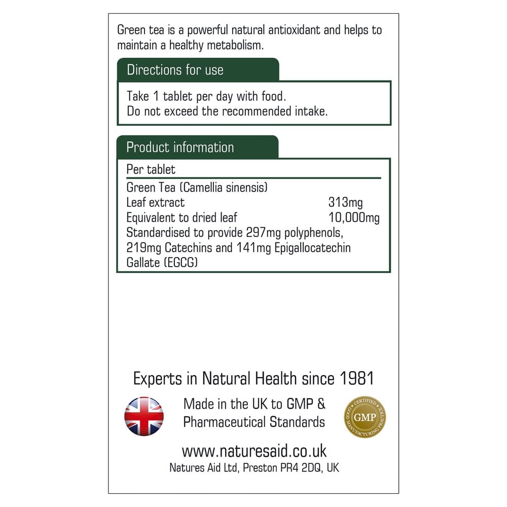 Natures Aid, Green Tea 10000mg 60 Tablets Default Title