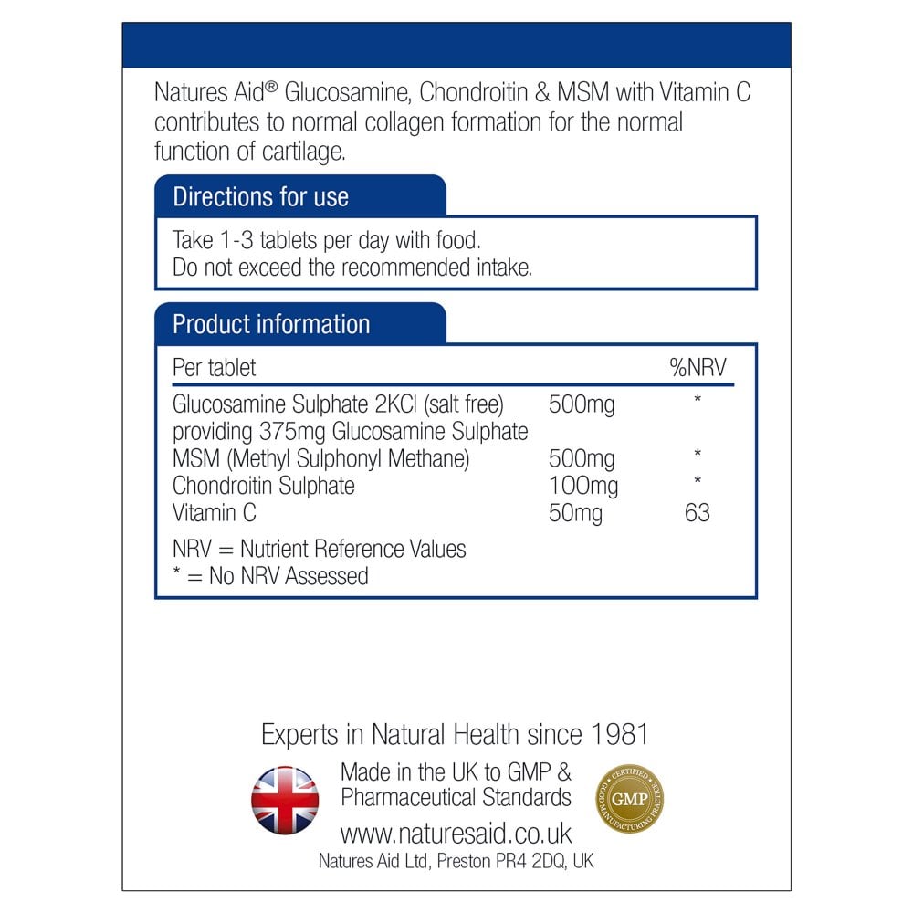 Natures Aid, Glucosamine 500mg, MSM 500mg & Chondroitin 90 Tablets Default Title