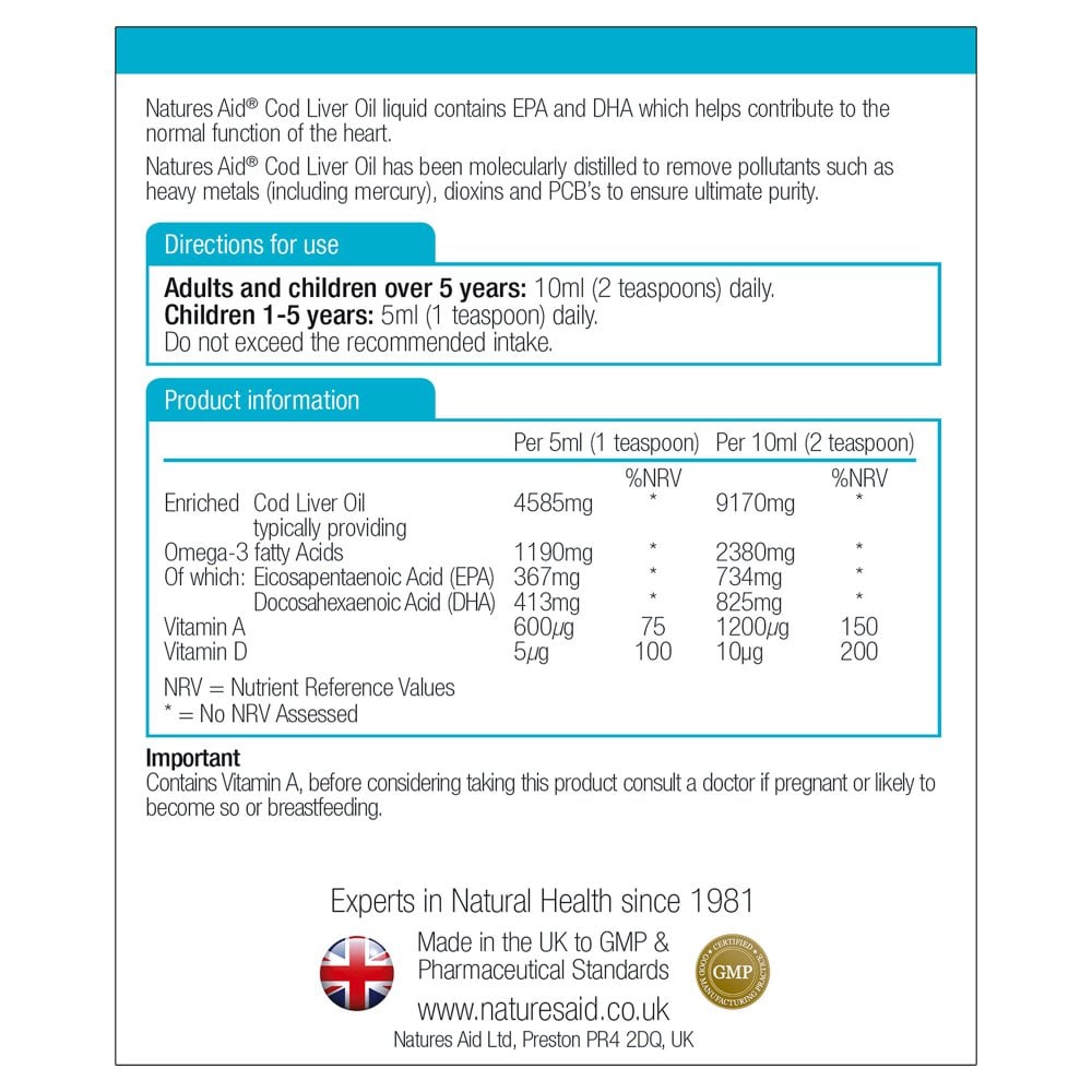 Natures Aid, Cod Liver Oil Liquid With Vitamin A & D 500ml Default Title