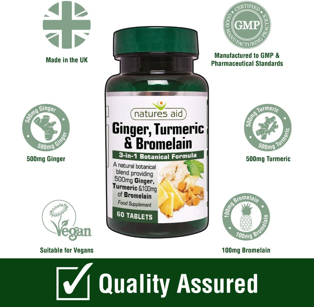 Natures Aid, Ginger, Turmeric & Bromelain 60 Tablets Default Title