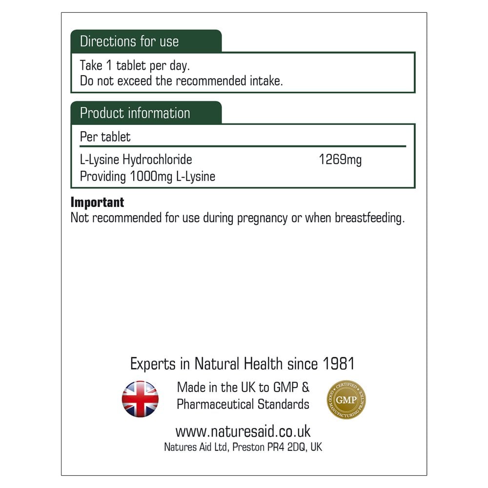 Natures Aid, L-Lysine 1000mg 60 Tablets Default Title