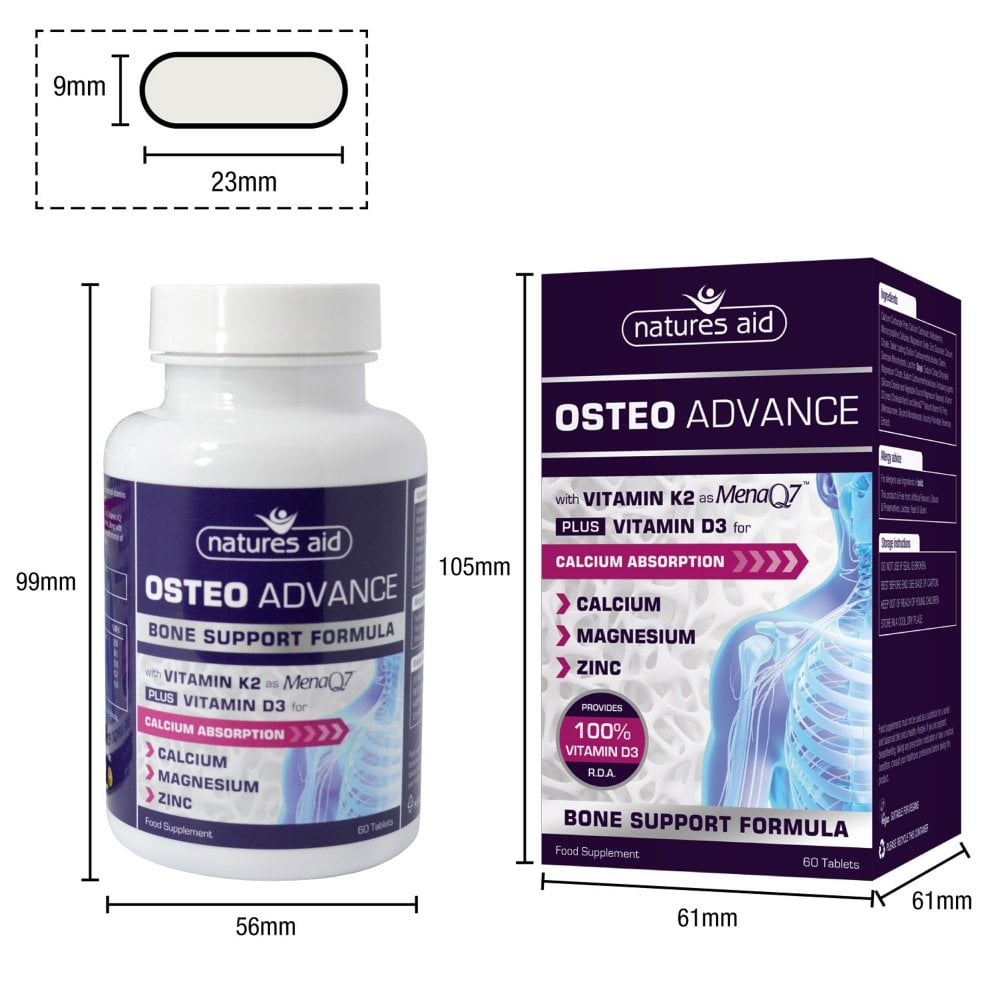 Natures Aid, Osteo Advance With Vitamin K2 (Mena Q7) & D3 60 Tablets Default Title