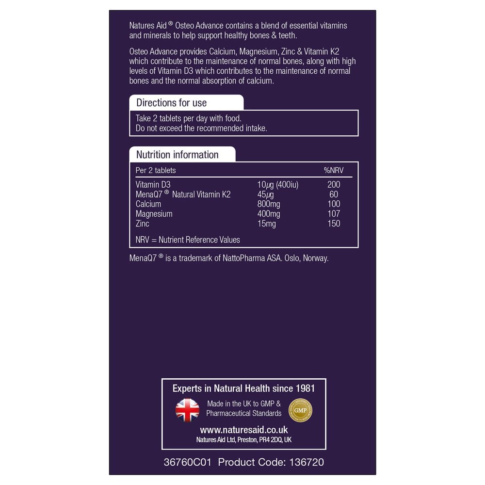 Natures Aid, Osteo Advance With Vitamin K2 (Mena Q7) & D3 60 Tablets Default Title