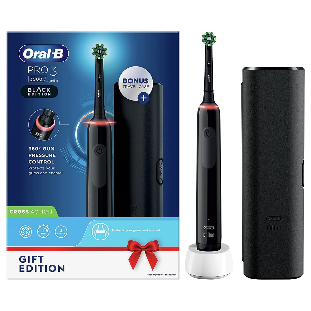 Braun Oral-B, PRO 3 3500 Electric Toothbrush + Bonus Travel Case - Black Edition