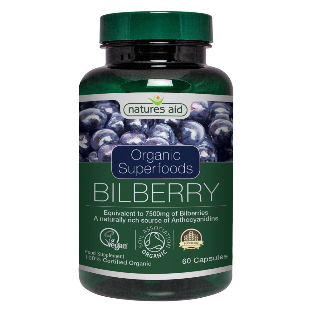 Natures Aid, Organic Superfoods Bilberry 7500mg 60 Capsules Default Title