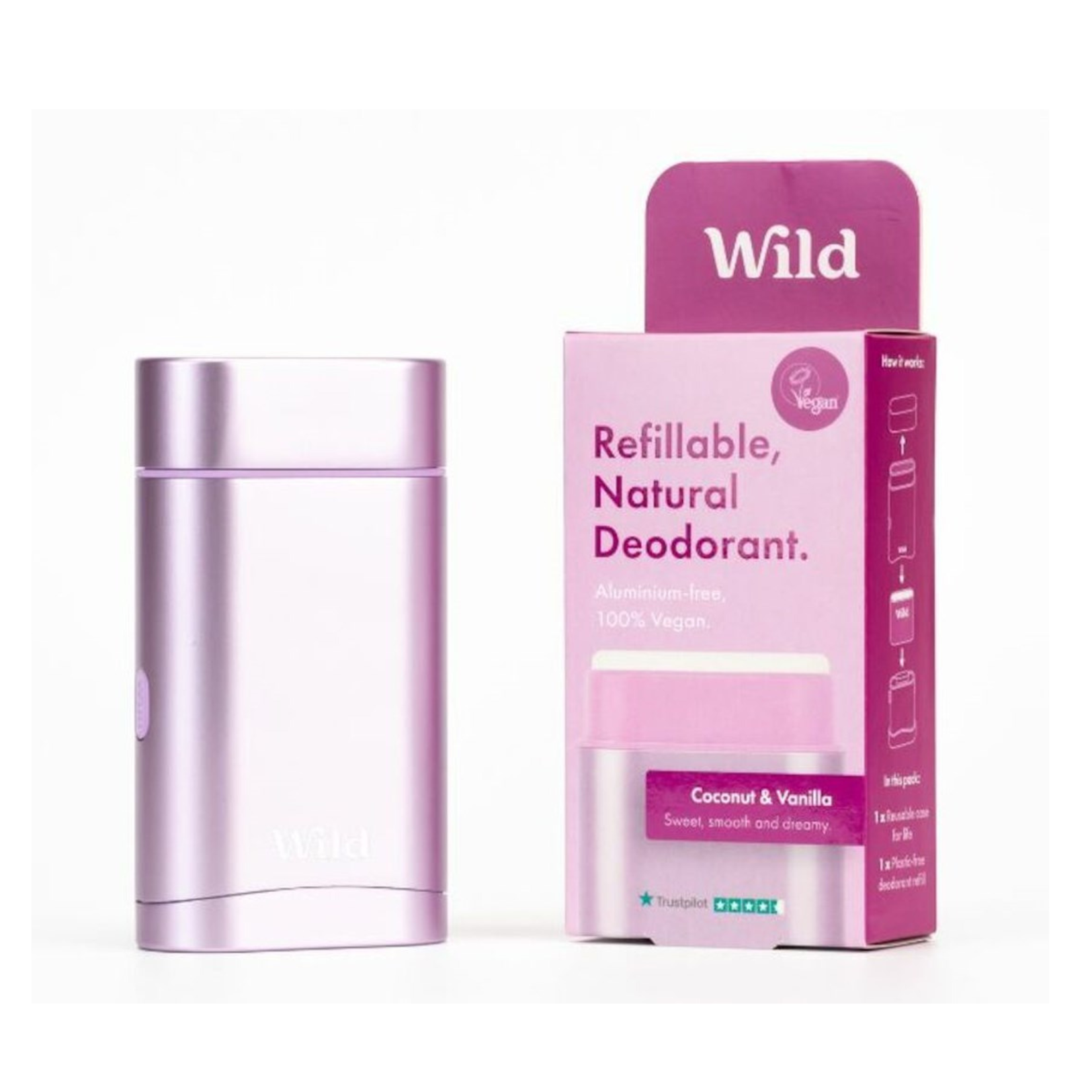 Wild, Coconut & Vanilla Deodorant Refill & Purple Case - Starter Pack