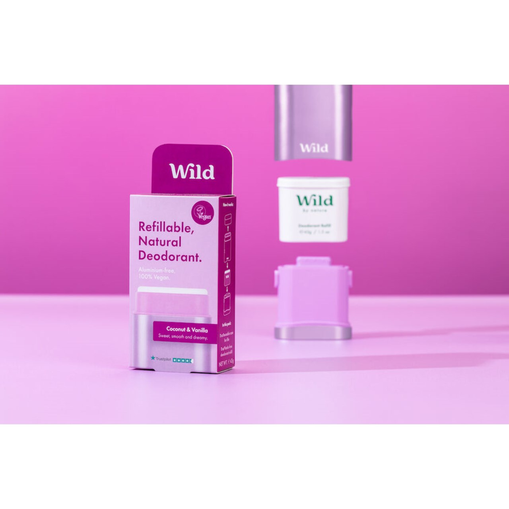 Wild, Coconut & Vanilla Deodorant Refill & Purple Case - Starter Pack