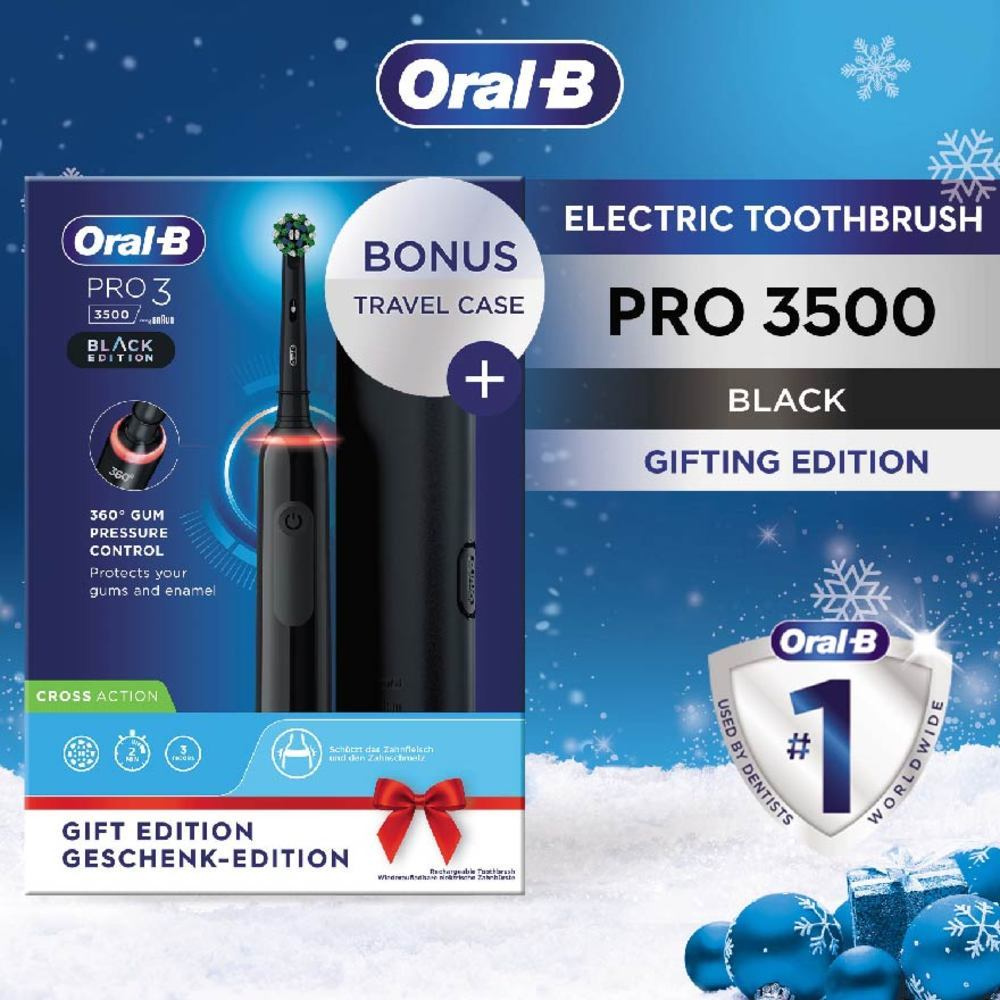 Braun Oral-B, PRO 3 3500 Electric Toothbrush + Bonus Travel Case - Black Edition