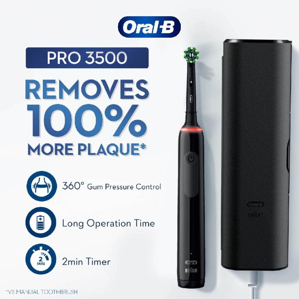 Braun Oral-B, PRO 3 3500 Electric Toothbrush + Bonus Travel Case - Black Edition