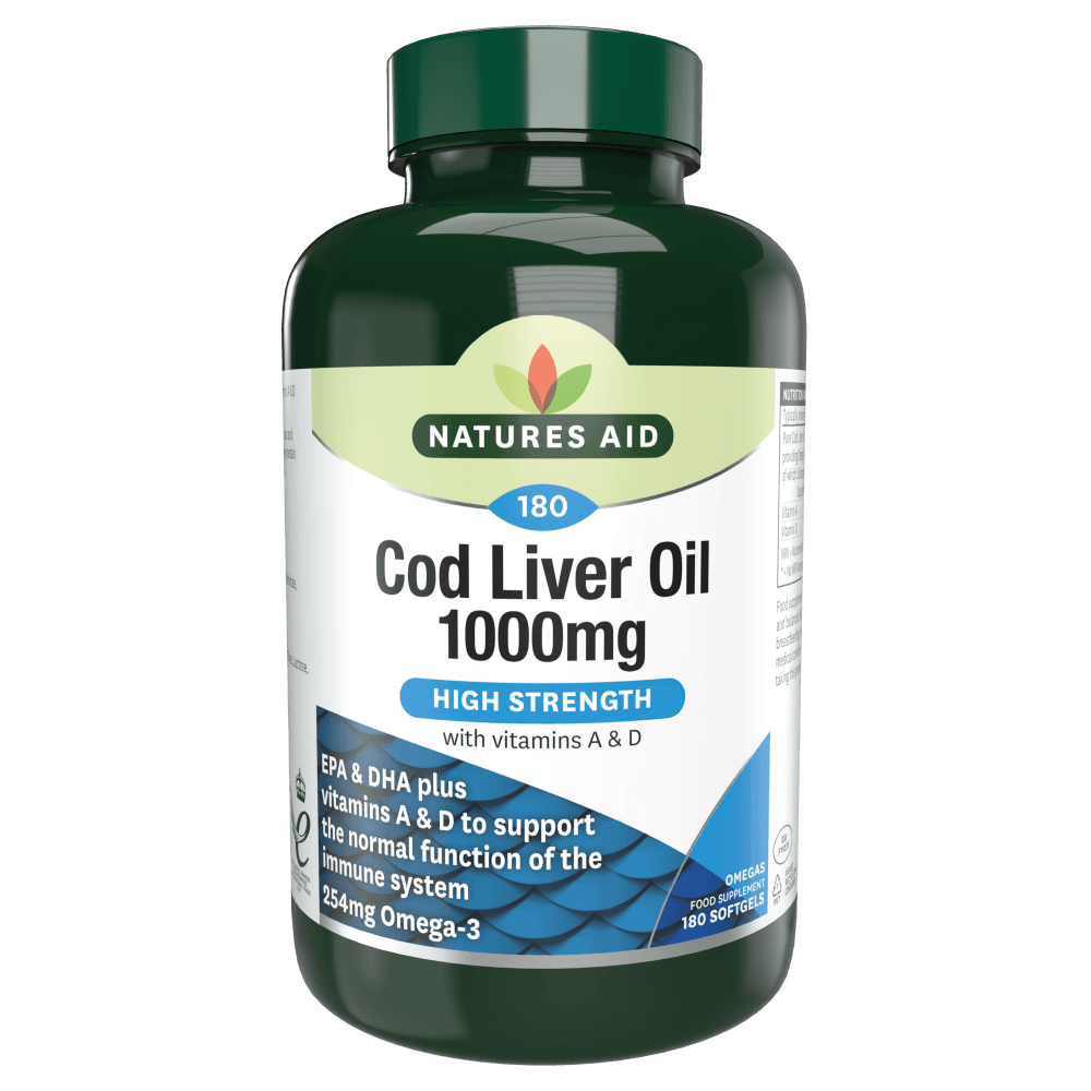 Natures Aid, Cod Liver Oil High Strength 1000mg 180 Capsules