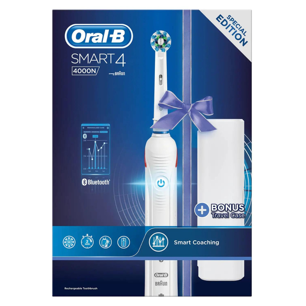 Braun Oral-B, Smart 4 4000N Electric Toothbrush + Bonus Travel Case - White Edition