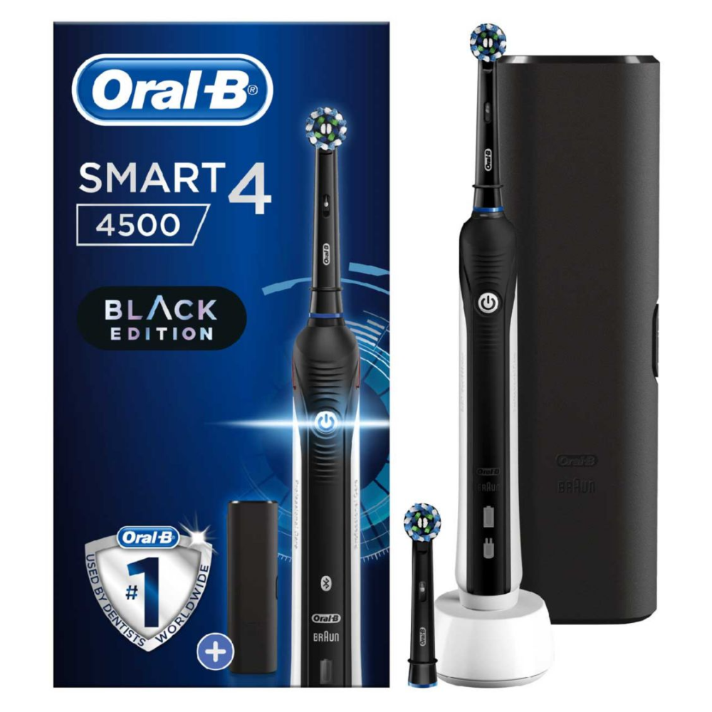 Braun Oral-B, Smart 4 4500 Cross Action Electric Toothbrush + Bonus Travel Case - Black Edition